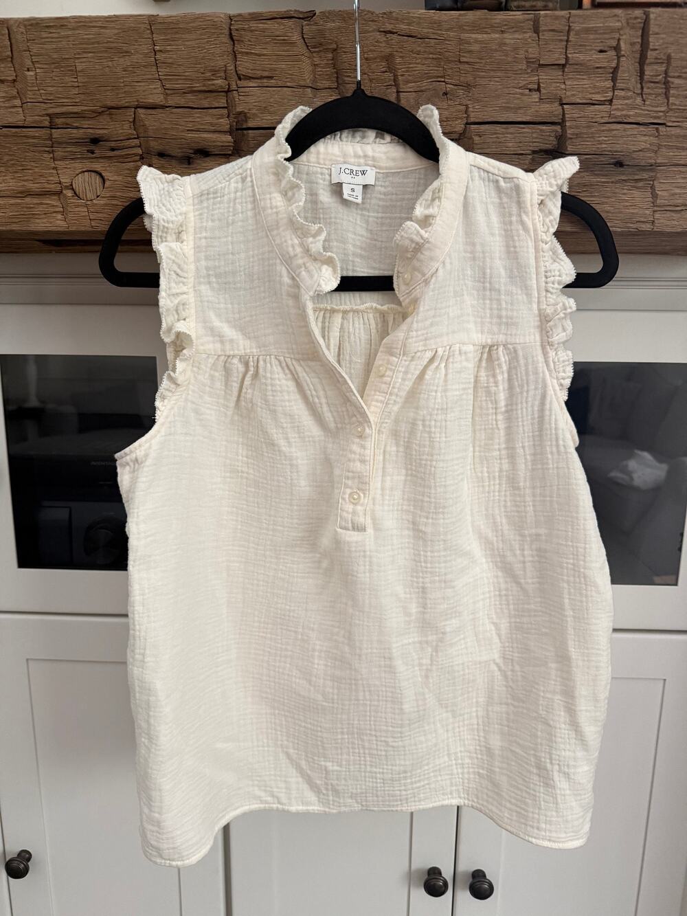 J.Crew Cream Gauze Cotton Ruffle Flutter Sleeve Top Small Cottagecore
